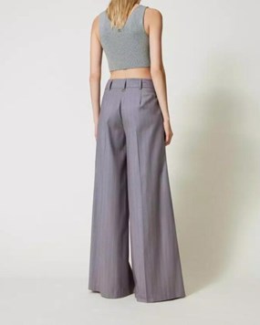 Pinstripe wide leg trousers with folded hem Pinstripe wide leg trousers with folded hem