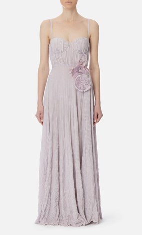 Red Carpet dress made of lurex jersey fabric with embroidered flower