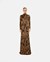 GOLDEN-BROWN PAISLEY HIGH-NECK DRESS
