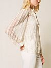 Striped lace blouse with bow