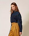 Denim shirt with ruffles