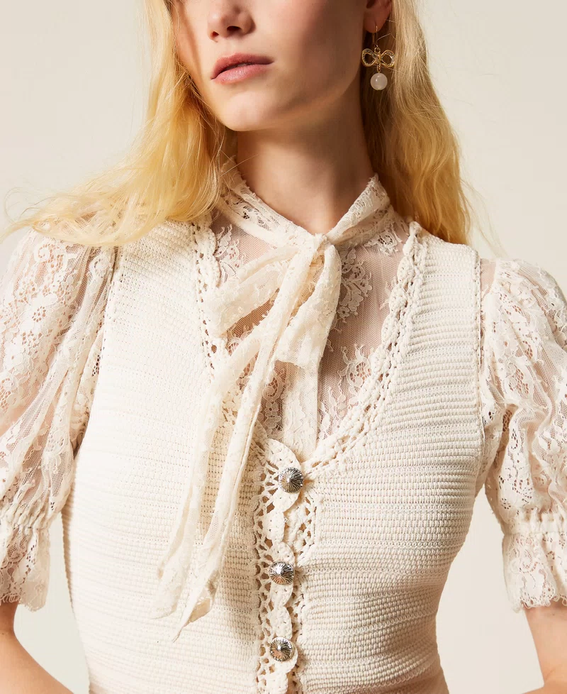 Knit waistcoat with crochet detail