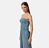 Bustier denim jumpsuit with buckles