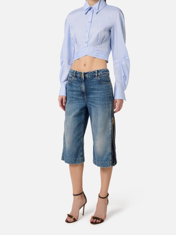 Denim bermuda shorts with zip