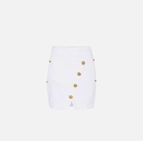 Cotton gabardine miniskirt with jewel buttons