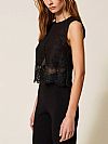 Linen top with lace