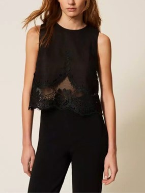 Linen top with lace