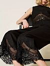 Linen cropped trousers with lace