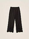 Linen cropped trousers with lace