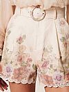 Linen floral shorts with embroidery
