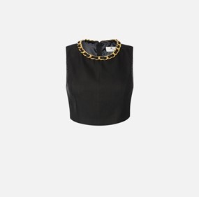 Linen-blend top with jewel chain