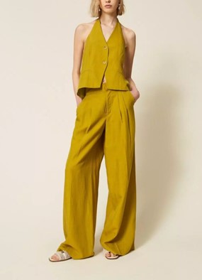 Linen blend wide leg trousers