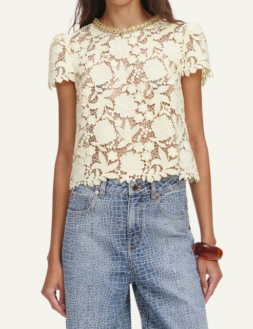 SELF-PORTRAIT LACE TOP YELLOW