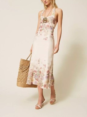 Linen floral midi dress
