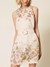Linen floral short dress with embroidery
