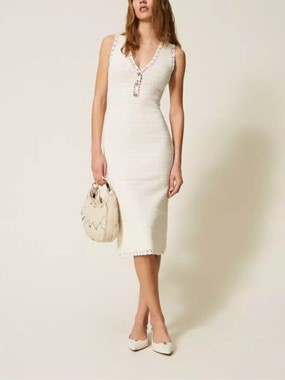 Long knit dress with crochet detail