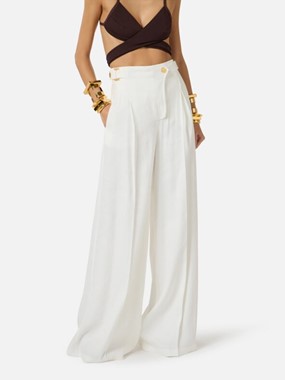 Linen-blend trousers with straps