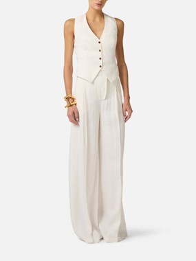 Linen-blend and crepe waistcoat