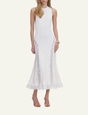 SELF-PORTRAIT LACE MIDI DRESS WHITE