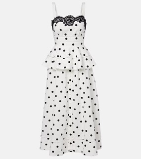 Self-Portrait Polka-dot linen and cotton midi dress
