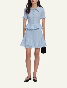 SELF-PORTRAIT PEPLUM KNIT MINI DRESS BLUE