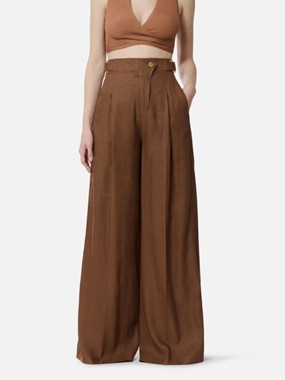 Linen-blend trousers with straps Linen-blend trousers with straps