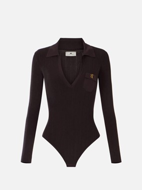 Knit bodysuit with openwork embroideries