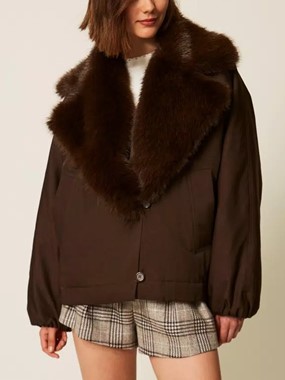 Gabardine jacket with faux fur collar