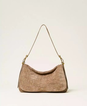 Liliane crocodile print suede bag