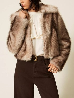 Faux fur jacket with fadeout print