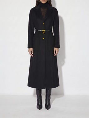 Coat in double cloth with belt